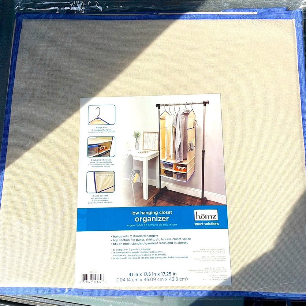 Brand new low hanging closet, organizer